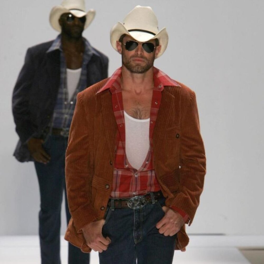 Henry Jacobson rust corduroy jacket with suede detailing